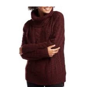Smartwool Maroon Oversized Moon Ridge Boyfriend Cable Knit Turtleneck Sweater M
